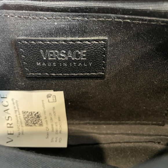 VERSACE Calfskin Nylon Quilted Medusa Chain Crossbody Black - Picture 6 of 8